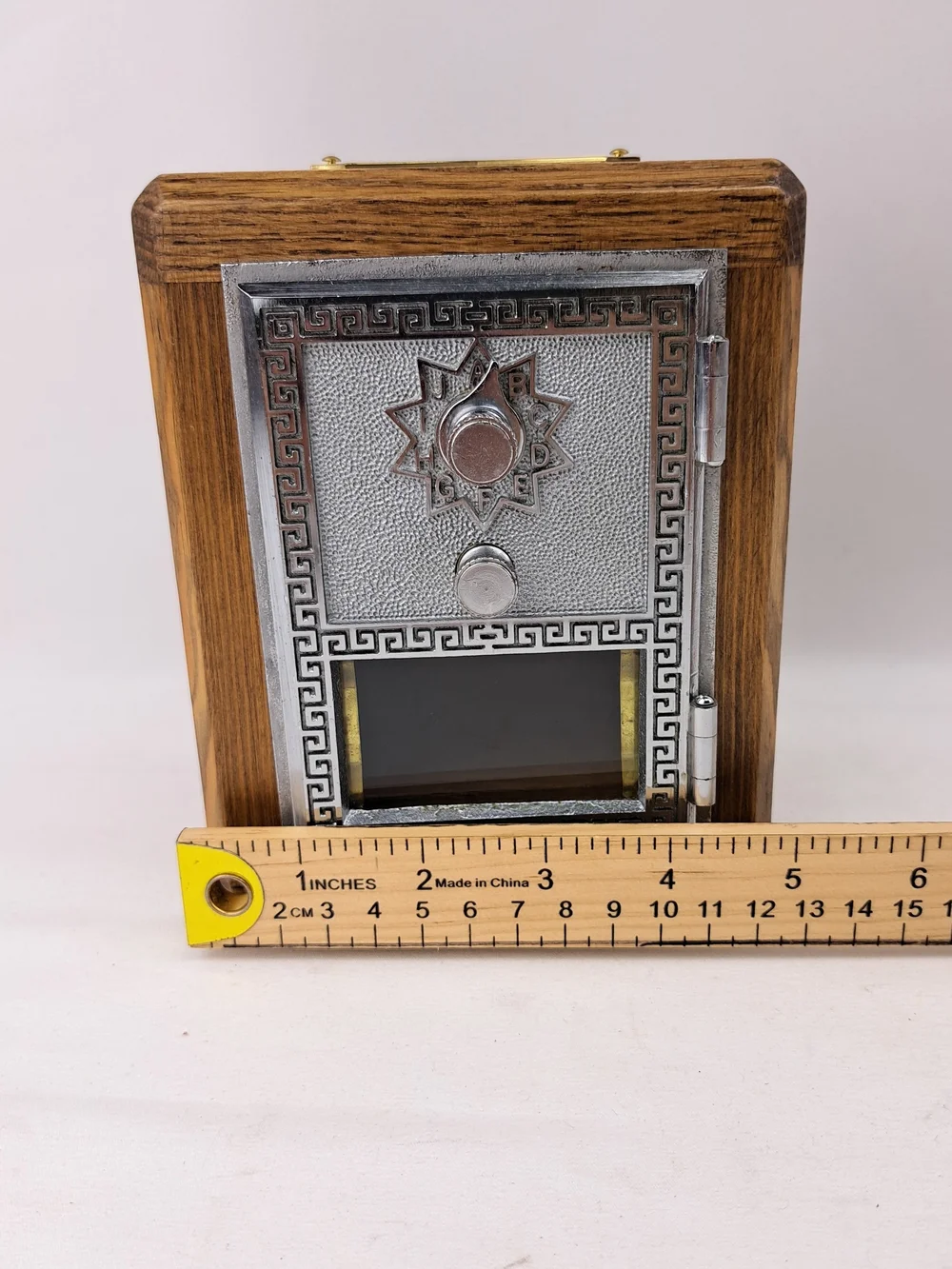 Vintage Mini Vault Coin Bank Puzzle Safe Lock Box Wooden Novelty Piggy Bank